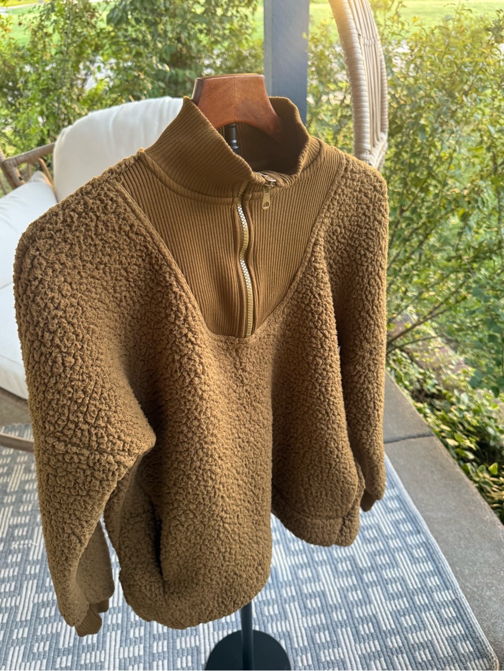 Aerie Camel Brown Fleece Sherpa Quarter-Zip Turtleneck Pullover Size XS - Picture 9 of 16